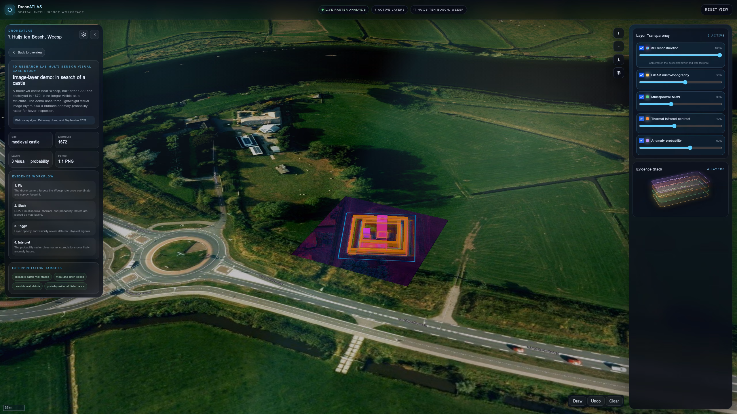 RGB, thermal, multispectral, LiDAR, and elevation layers aligned over Weesp