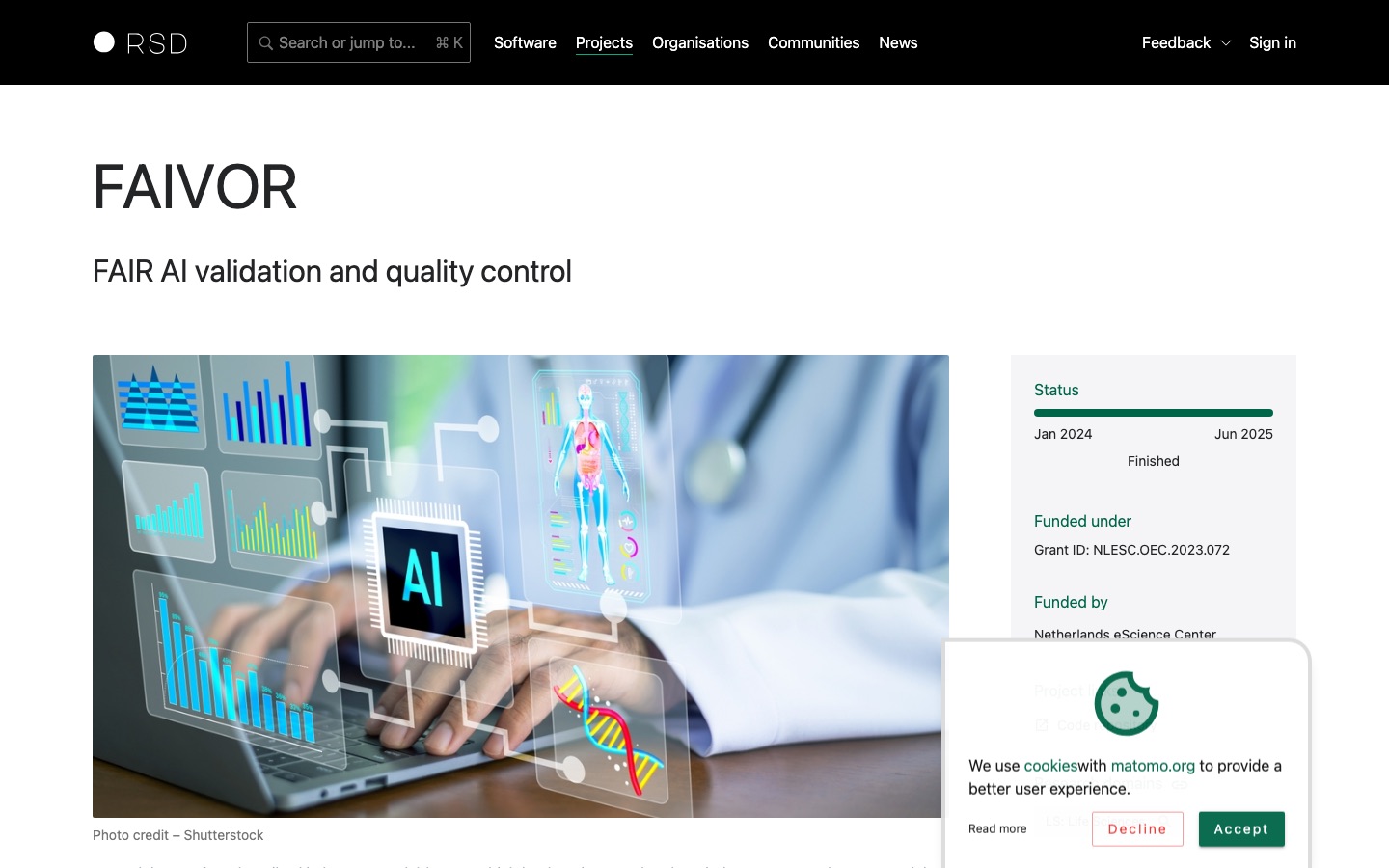 FAIVOR project page in the Research Software Directory