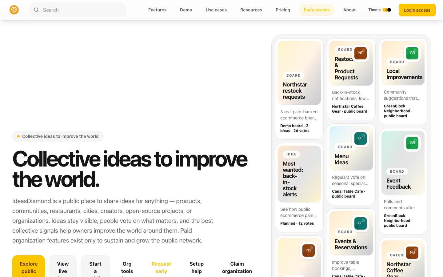 Current IdeasDiamond public landing page