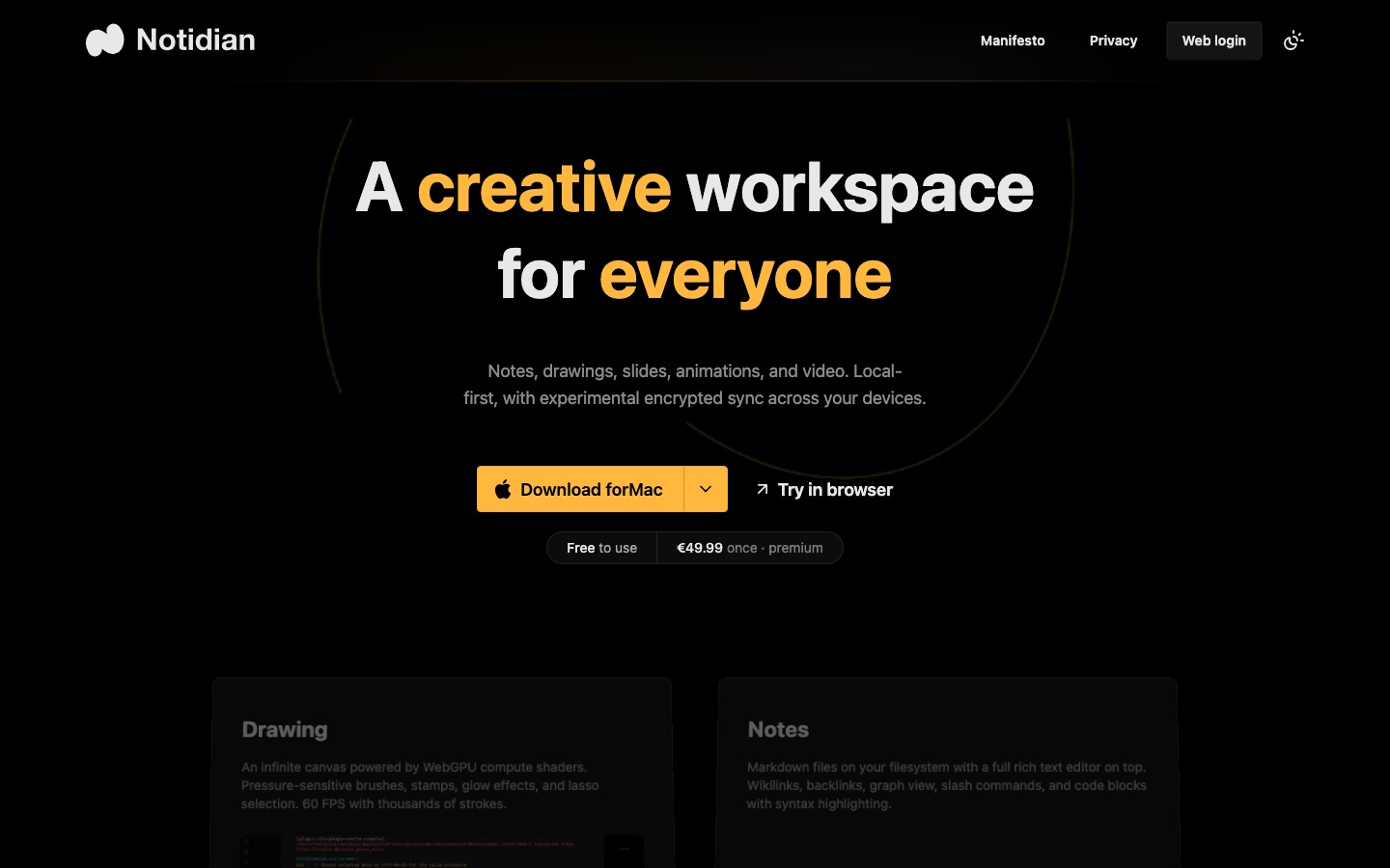 Public product site for Notidian